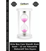 Özel Üretim Masaüstü Hediye Orta Boy Cam Standlı Kum Saati - 12 cm Yükseklik - Dekoratif Süs Eşyası