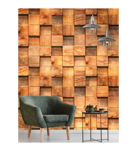 Dreamwall 3D Ahşap Küp Desenli Isı Ve Ses Yalıtımlı Sağlıklı Tekstil Duvar Kağıdı (Kahverengi)
