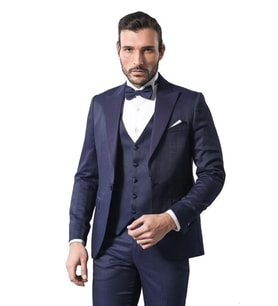 Çıkma Yaka Lacivert Garnili Damatlık  Wessi