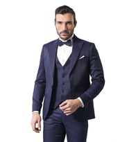 Çıkma Yaka Lacivert Garnili Damatlık  Wessi