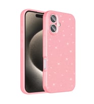 Lexroo iPhone 16 Kılıf Kamera Korumalı Simli Lüks Koton Kılıf - Açık Pembe