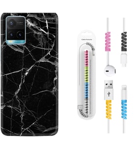 Vivo Y11S Y21S Y20 Y20S Y70 Kılıf Kablo Koruma Spiral Silikon Fragile Black Mermer 1378