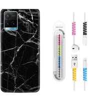 Vivo Y11S Y21S Y20 Y20S Y70 Kılıf Kablo Koruma Spiral Silikon Fragile Black Mermer 1378