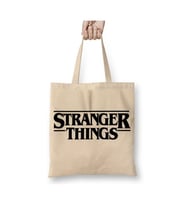 Stranger Things Logo Bez Çanta Uzun Saplı Alışveriş Çantası Plaj Çantası (Beyaz)