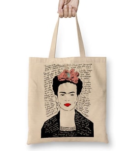 Frida Kahlo Kırmızı Bez Çanta Uzun Saplı