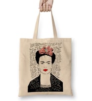 Frida Kahlo Kırmızı Bez Çanta Uzun Saplı
