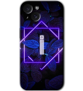 İphone 15 Plus Kılıf HD Desen Baskılı Kılıf - Dark Neon Yaprak İ Harfi