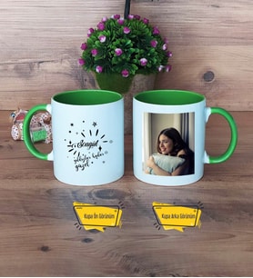Doğum Günü Hediyesi Kupa Bardak Yeşil Fotoğraflı