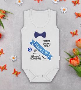 BK Kids Kişiye Özel İsimli Beyaz Askılı Sıfır Kol Bebek Body Zıbın-5, Yeni Doğan Bebek Hediyesi