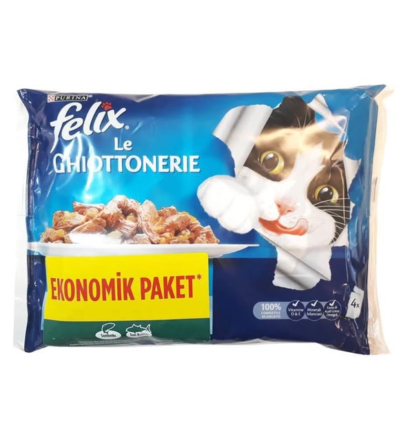 Felix Ton ve Somon Balıklı Yaş Kedi Maması 4 Al 3 Öde (Kahverengi)