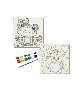 Okul Etkinliği-2'li Tuval Boyama Seti. 20x20 Cm Uv Baskı 6 Akrilik Boya 1 Fırça-model-382