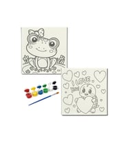 Okul Etkinliği-2'li Tuval Boyama Seti. 20x20 Cm Uv Baskı 6 Akrilik Boya 1 Fırça-model-382