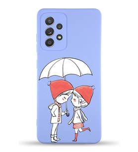 Samsung Galaxy A13 Uyumlu Lansman Kılıf Aşk Tasarımlı İçi Kadife Kapak-Lila (Şeffaf)