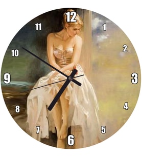 Cakatablo Ressam Daniel Gerhartz Beyaz Elbiseli Kadın Yağlı Boya  Duvar Saati
