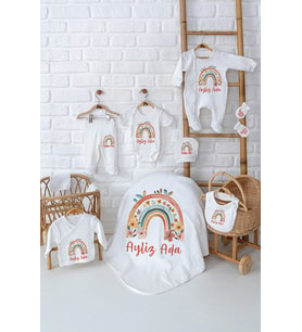 Pia Baby Premium %100 Pamuk Kız Bebek Hediyesi 10 Parça İsme Özel Doğum Seti 5022-01 (Krem)