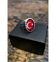 Gümüş Kaplama Türk Bayraklı Erkek Yüzük
