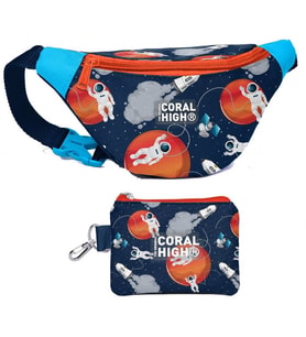 Coral High Erkek Çocuk Lacivert Mavi Astronot Desenli Bel Çantası ve Bozuk Para Cüzdanı Set