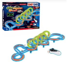 113 Parça Işıklı Spiral Rampalı USB Şarjlı Kumandalı Arabalı Glow Flip Track Yarış Pisti Seti