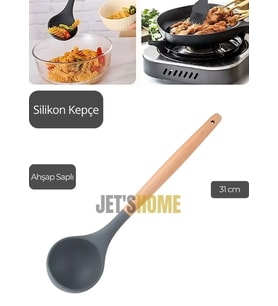 Silikon Kepçe Mutfak Kepçesi Ahşap Saplı 31 cm