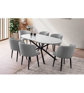 LİRONA MASA, AREL SANDALYE, SİS GRİ, 180X90