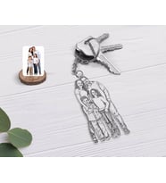 BK Gift Kişiye Özel Tam Boy Karakalem Aile Şeffaf Pleksi Anahtarlık-1 (Beyaz)