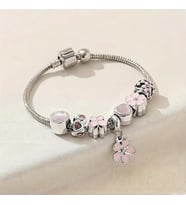 Pandora Tarz , Pembe  Yonca Charmlı  Trend Bİleklik, Ahşap Kutu içerisinde