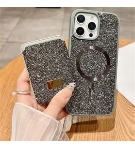 Coverzone iPhone 15 ile uyumlu K?l?f Parlak Elmas Desen Ta?l? MagSafe ile uyumlu Magnetik Kartl?k Elegance Kapak ?phone 15 i�in kilif Kablosuz ?arj Diamond Wallet Case Silver
