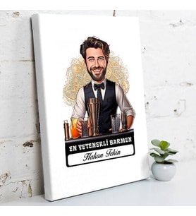 Kişiye Özel Hediye Karikatürlü En Yakışıklı Barmen Kanvas Tablo