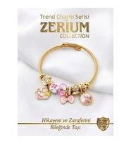 Modern Çelik Şık Kadın Charm Çelik Bileklik Fiyonk ve Sanat Çiçekleri Gold (Altın)
