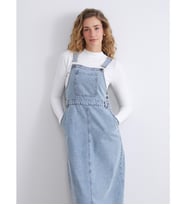 LCW Modest İndigo Kare Yaka Jean Elbise
