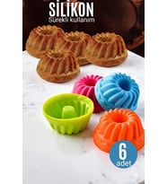 Silikon Göbekli Muffin Cupcake Kalıbı - Sürekli Kullanım Muffin Kek Kalıbı 6 Adet