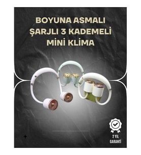 Mey İthalat® Asılabilir Mini Boyun Fanı 1000mAh Şarjlı, Turbo Güçlü Rüzgar