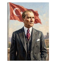 Türk Bayraklı Takım Elbiseli Atatürk Dekoratif Kanvas - Mdf Ahşap Tablo