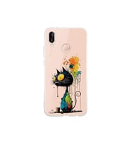 Huawei P20 Lite ile Uyumlu Splash Kedi Tasarımlı Şeffaf Silikon Kılıf