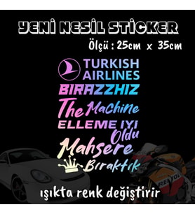 türkçe sözlü set ön arka cam uyumlu oto sticker - ışıkta renk değiştiren hologram sticker yapıştırma