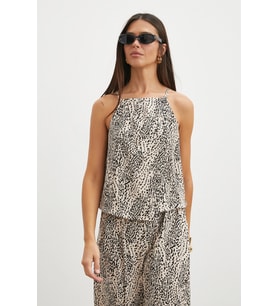 Leopar Desenli Kolsuz Bluz