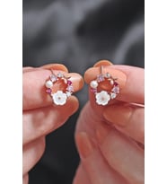 Orkide ve Renkli Taşlı 14 K Rose Altın Kaplama Kadın Küpe
