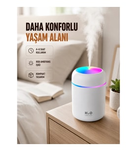 Mey İthalat® USB Girişli Taşınabilir Mini Nemlendirici 300ml Su Hazneli