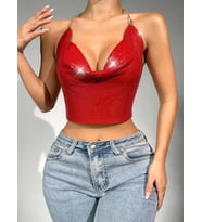 Pilelistore Parlak Kırmızı Crop & Bluz Kolsuz Kayık Yaka Zırh Büstiyer