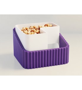 3D Baskı Fıstık Kasesi - Çift Hazneli Kabuk Ayırıcı Sunum Kasesi - Mor Beyaz