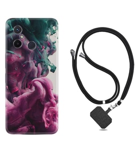 Xiaomi Redmi 12C Kılıf Resimli Boyun Askılı İpli Desenli Silikon Pink Green Cloud 1306