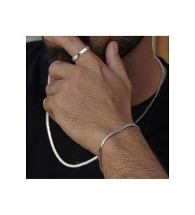 Silver  Erkek Ezme Model Zincir Kolye + Bileklik Set