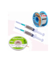 Dörtlü Set Flux,lehim Emme Tel 1,5mm Ve Lehim Teli Soldering 63sn/37pb Flux %1-3 40gr 0,5mm