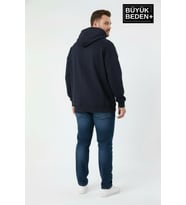 Erkek Büyük Beden AR Baskılı Kapüşonlu Sweatshirt SPR26BSW963 (Lacivert)