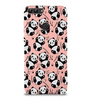 Huawei P Smart Uyumlu Lansman Kılıf Panda Tasarımlı İçi Kadife Kapak-Pembe (Şeffaf)