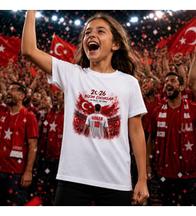 BK Gift Kişiye Özel Türkiye Taraftar Temalı 2026 Dünya Kupası Tasarımlı Çocuk Tişört-2, Tek Yürek Milli Takım Ruhu