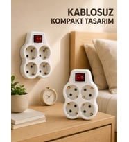 2 li Set 4 lü Priz Çoklayıcı Açma Kapama Anahtarlı Direkt Prize Takılan Adaptör