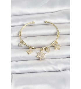 Pirinç Gold Renk Lotus Detay Charmlı Kadın Bileklik TJ-BB8503