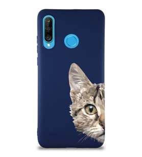 Huawei P30 Lite Soft Premier Kapak Catface Tasarımlı Silikon Kılıf - Lacivert (Şeffaf)