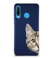 Huawei P30 Lite Soft Premier Kapak Catface Tasarımlı Silikon Kılıf - Lacivert (Şeffaf)
